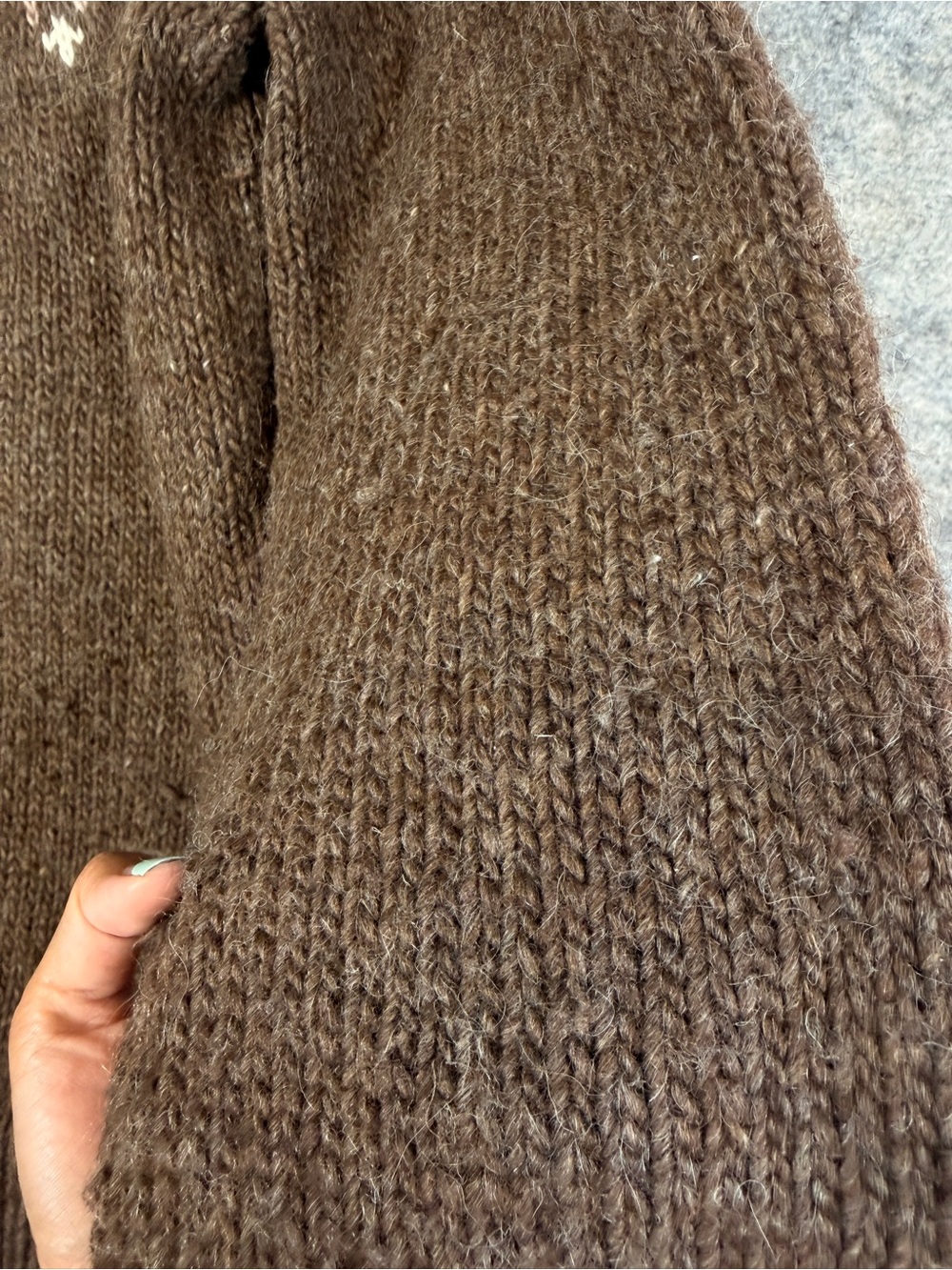 Vintage Icelandic Wool Cardigan Brown Nordic Fair Isle Metal Clasp Sweater Chic - Picture 15 of 16